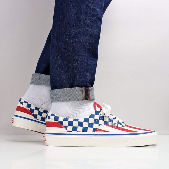 blue vans checkered stripe